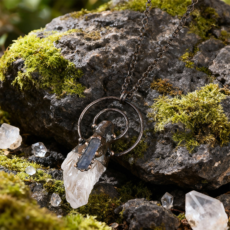 Natural Crystal Raw Stone Pendant with Artistic Metal Setting - Image 7