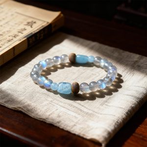 Aquamarine & Gray Moonstone Bracelet for Hope & Light - 14cm Wrist Circumference approximately 5.51 inches