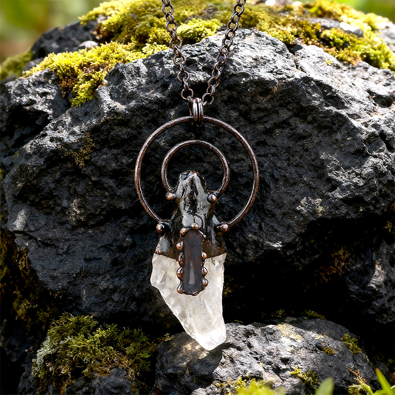 Natural Crystal Raw Stone Pendant with Artistic Metal Setting - Image 6