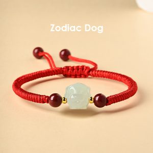 Red String Bracelet with Hetian Jade Zodiac Charm for Kids - Dog