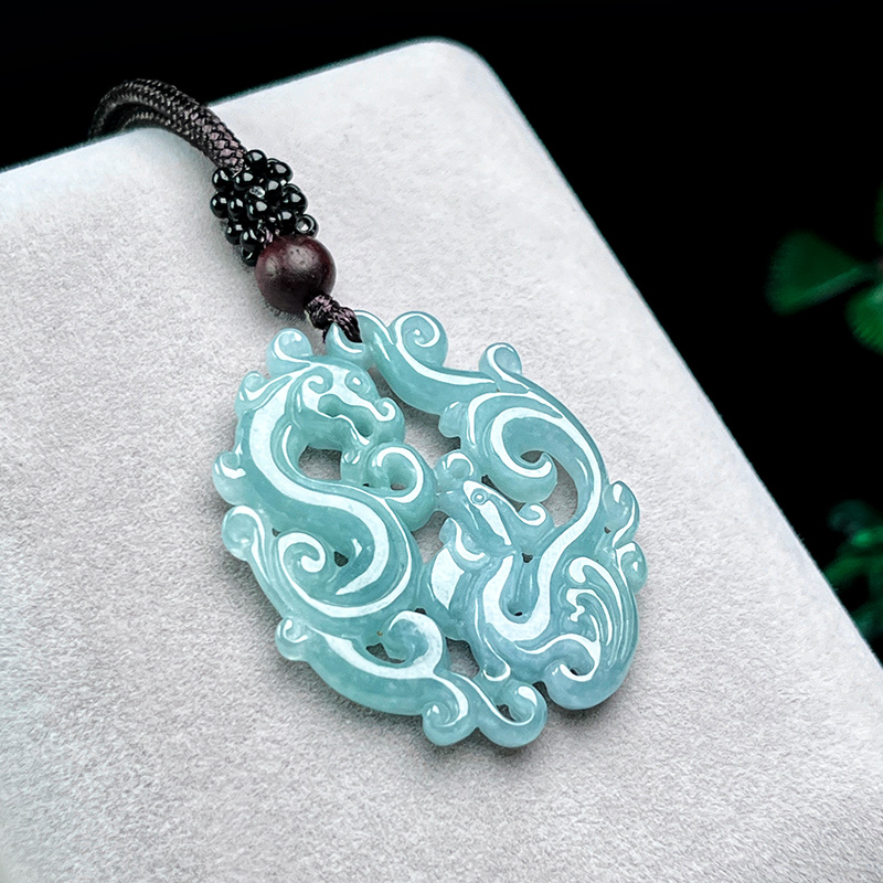 Jade Dragon and Phoenix Auspicious Pendant Hollow - Carved Jade Dragon and Phoenix Plate Jade Pendant - Image 4