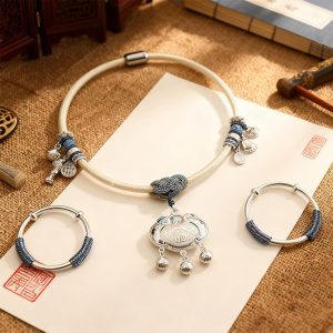 Baby Silver Longevity Lock & Bracelet Set