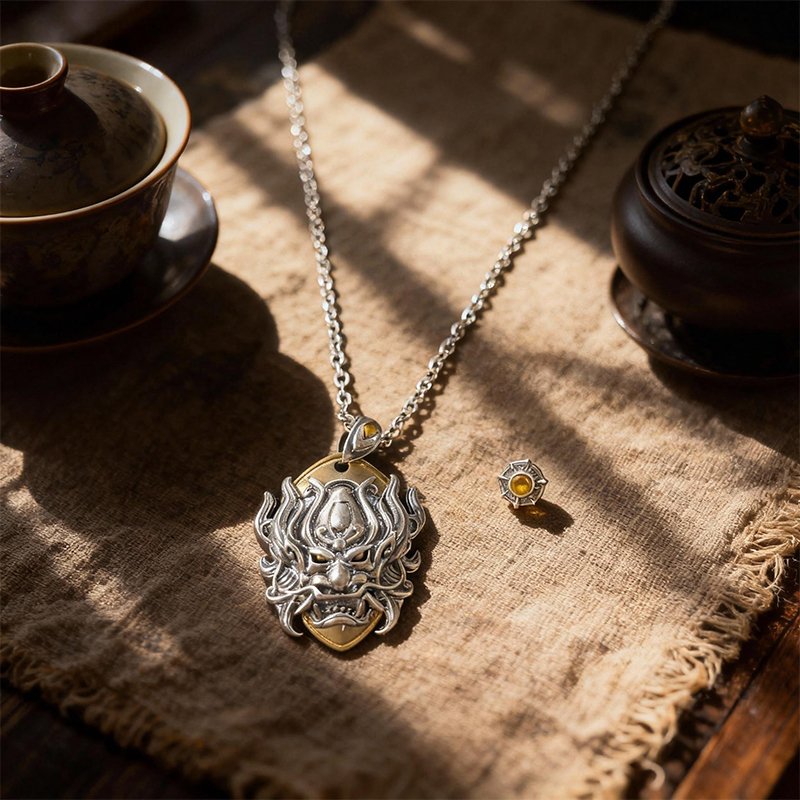 Five Elements Gold Series Dragon Pendant & Silver Earring Set