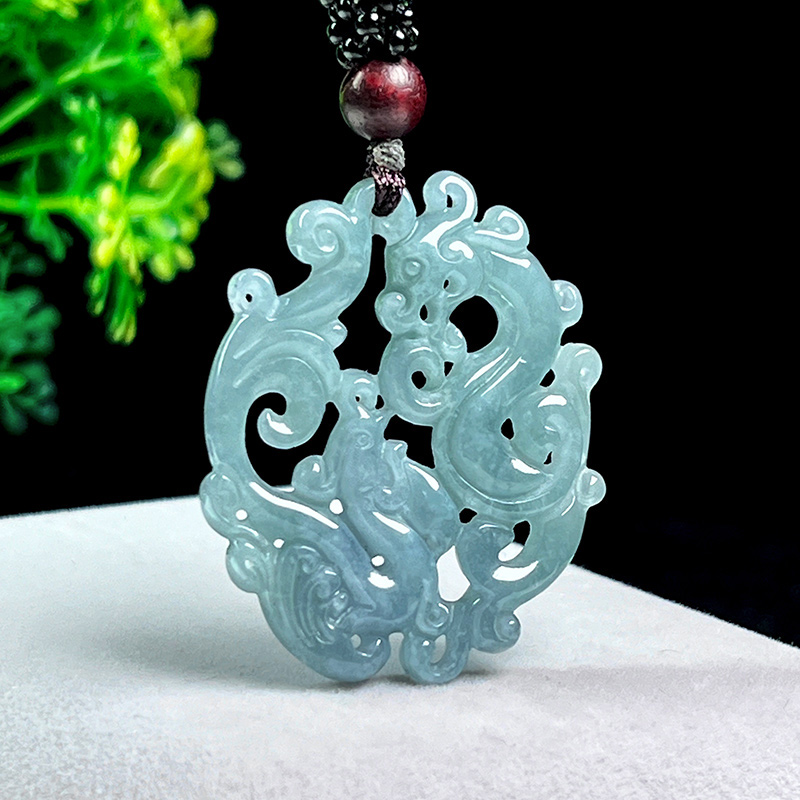 Jade Dragon and Phoenix Auspicious Pendant Hollow - Carved Jade Dragon and Phoenix Plate Jade Pendant - Image 5