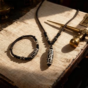 Agate Dzi Bead Bracelet & Pendant Set