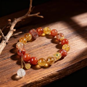 Natural Red Fireworks Quartz Multi-Treasure Crystal Bracelet with White Crystal & South Red Agate